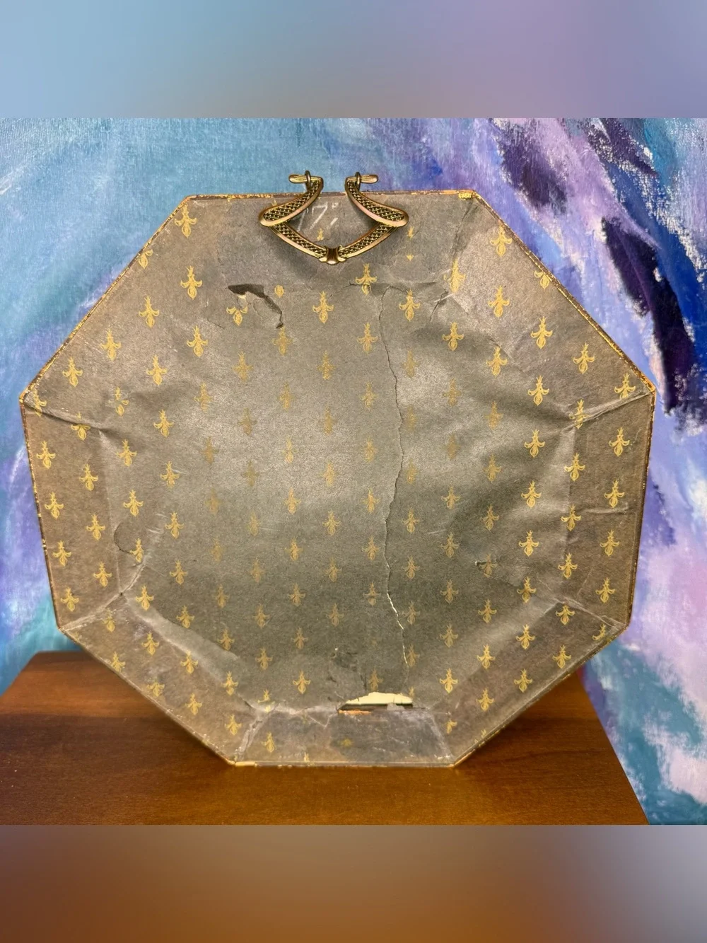 Vintage Octagon Mirror Sungott Art Studios Gold & Red Wood Frame Art Deco